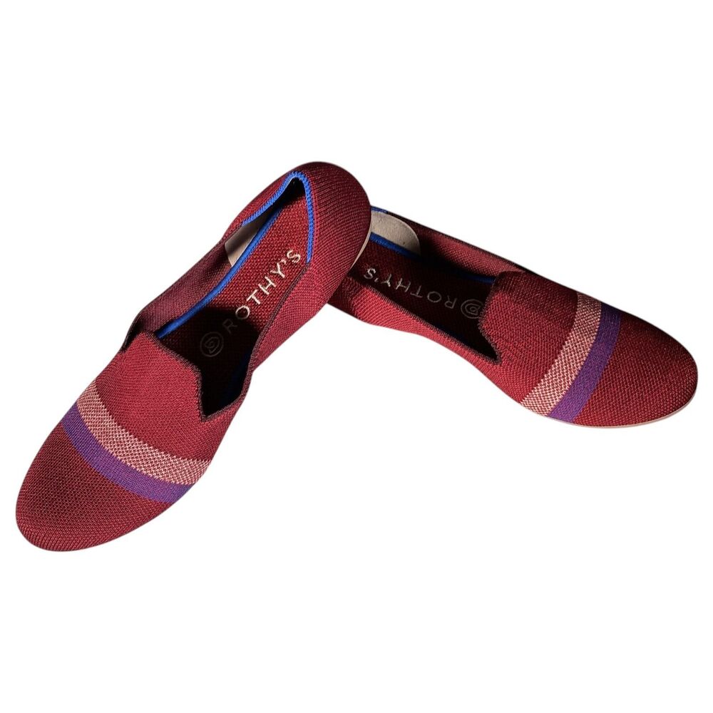 Rothy’s Garnet Reflective Stripe Loafer Limited Edition Womens 9 Burgundy Flats - Picture 6 of 11